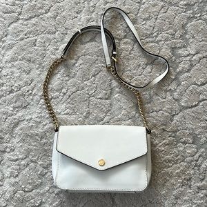 Michael Kors white leather purse with leather and gold chain